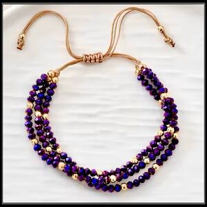 NEW PRISM PURPLE & GOLD BOREALIS TIE ROPE BOHO BEAD BRACELET